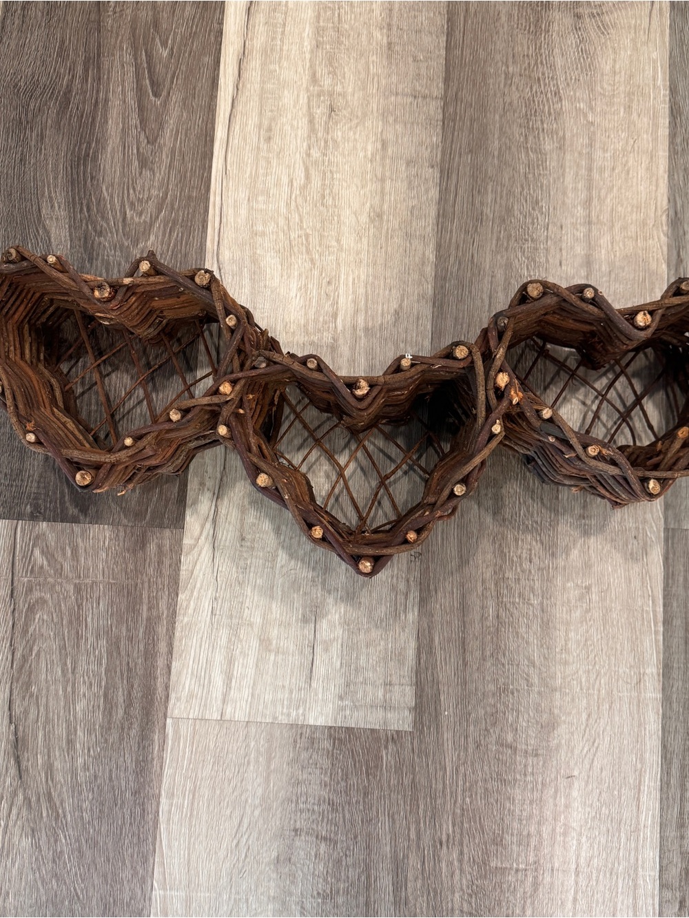 Vintage Grapevine Triple Heart Basket Wall Hanging Wood Wicker Grandmacore